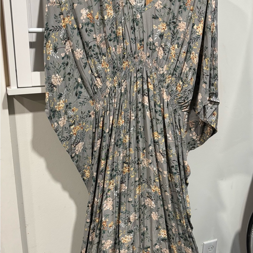NATURAL LIFE Floral Long Sleeve Dress - Gray and Yellow